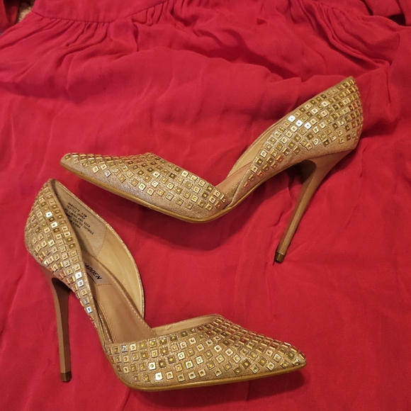 Steve Madden Varcityr Gold Multi D'Orsay Pumps Gold Sequin High Heels 8.5M - Picture 12 of 15